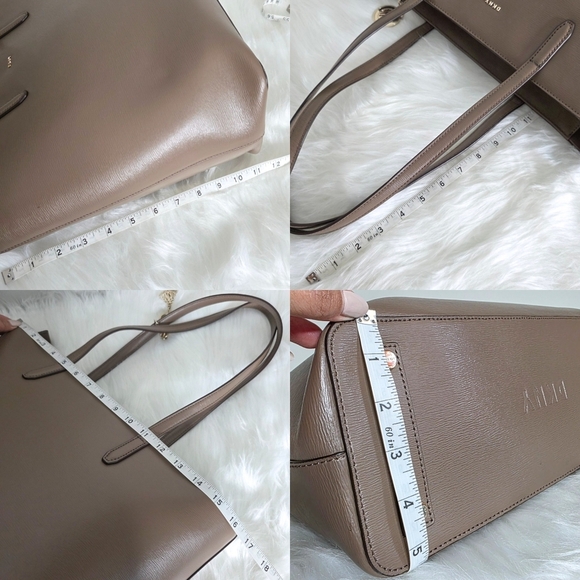 DKNY Taupe Bryant Park Leather Organizer Work Tote w/ Laptop Divider + Dust Bag